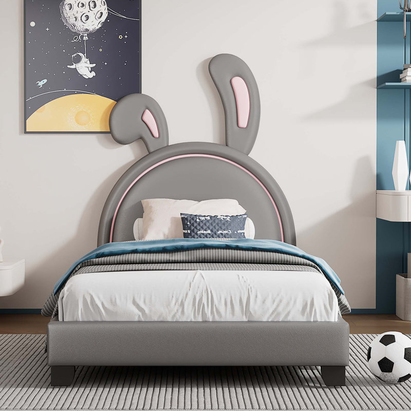 Lit plateforme tapissier en similicuir, Simple, Gris brillant