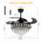 42" 6-speed Led Modern Retractable Crystal Ceiling Fan With Light And Remote Control