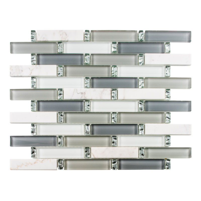 Saga 1" Glass and Marble Brick Joint Mosaic Wall Tile, Folklore