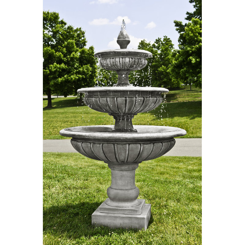 Fontaine à 3 niveaux en béton longvue, Pierre grise