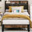Fateemah Upholstered Faux Leather Bookcase Bed with Shelves-1990574309