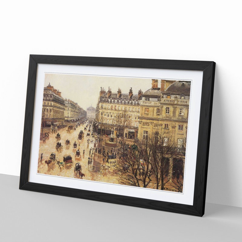 French Theatre in the Rain by Camille Pissarro - Picture Frame Painting, Black Framed, 27cm H x 36cm W x 2cm D