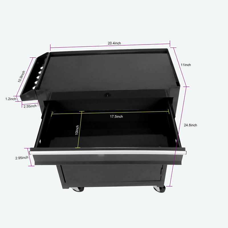 22.95" W Detachable 5 Drawer Tool Chest with Bottom Cabinet and One Adjustable Shelf, Black
