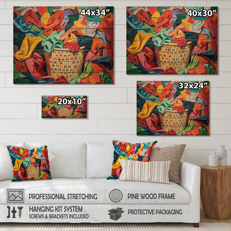 Deschamps - Illustration murale en bois sur bois de pin naturel, H 24 po x l 32 po