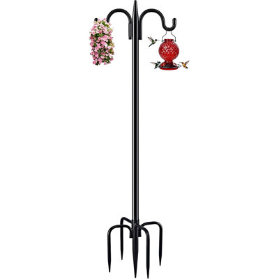 Double Shepherds Hook 92 Inch Bird Feeder Pole 1 Pack 3/4 Inch Thick Heavy Duty Garden Hooks For Outdoor Hanging Hummingbird Feeder, Plant Baskets, Solar Light Lanterns, String Light