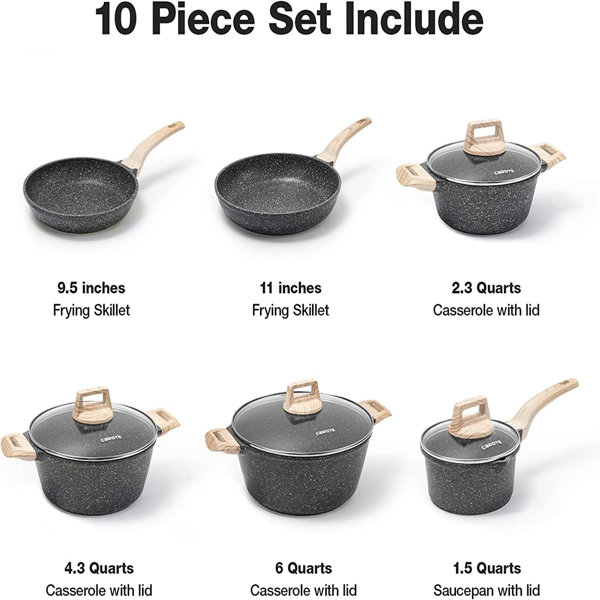 YITAHOME 11 - Piece Non-Stick Ironstone Cookware Set