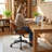 Upholstered Office Chair Adjustable Height Desk & Task Chair With Bentwood Faux Leather Swivel Chair With Metal Frame-2042936763