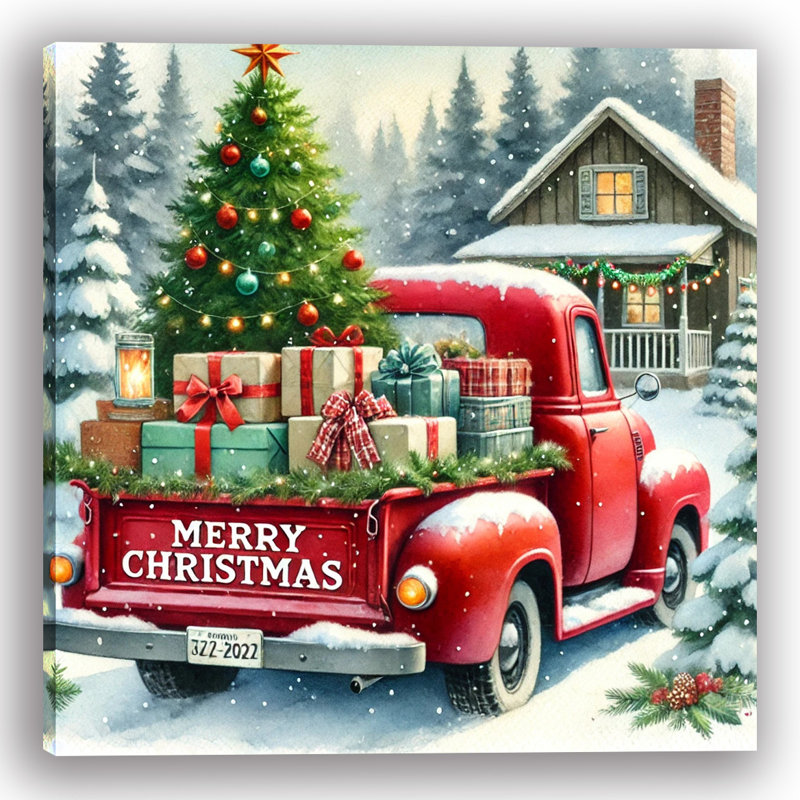 Art rétro, livraison de Noël sur toile camion de Noël, H 20 po x l 20 po x P 1,5 po