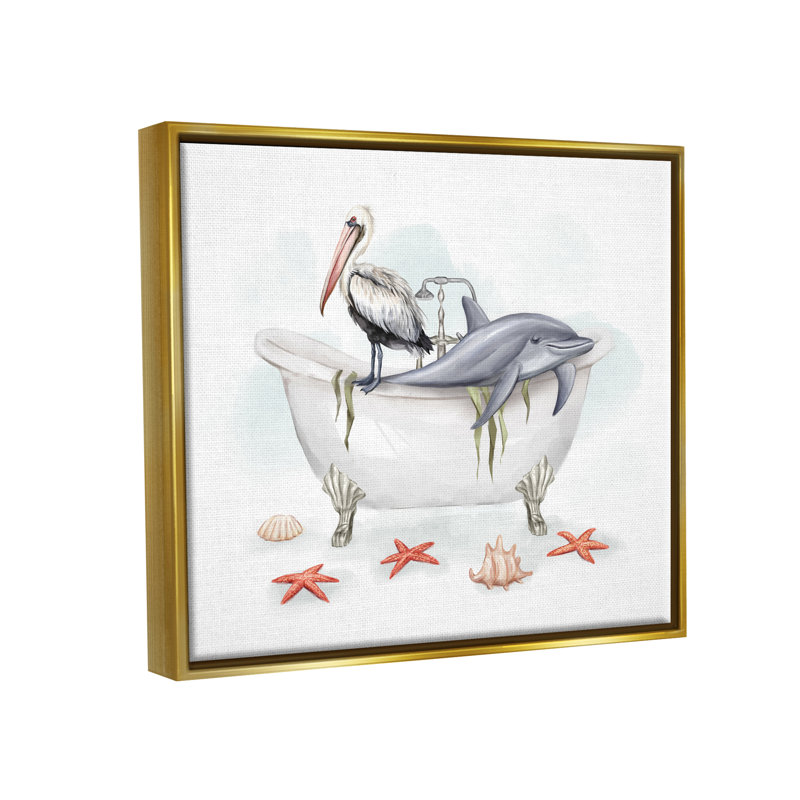 Art nautique sur toile flottant encadré par Ziwei Li, Cadre flottant métallique doré, H 17 po x l 21 po x P 1,7 po
