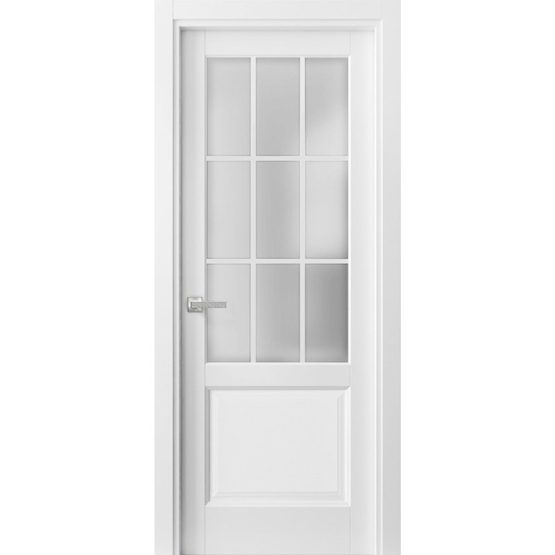 Porte française solide en verre givré 9 lumières | Felicia 3309 | Poignée simple à garniture de panneau Regural | Portes de salle de bain robustes