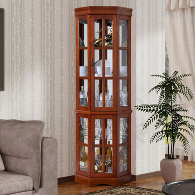 Corner Curio Cabinet with 5 Shelves and Lighting System, (E26 light bulb not included)