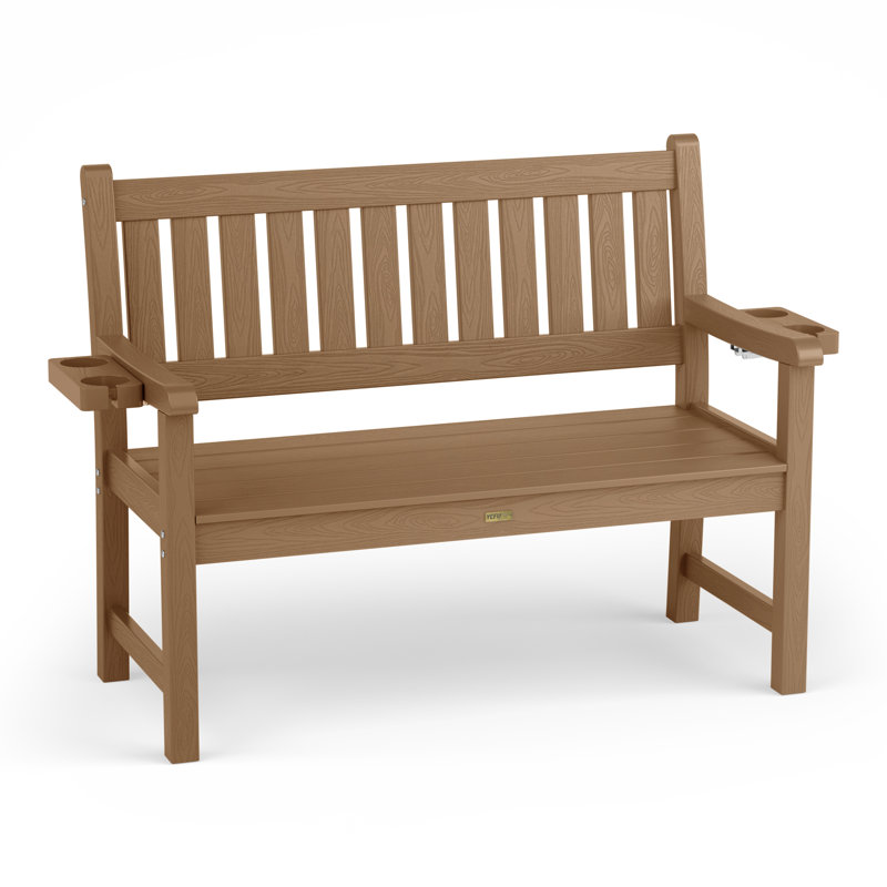 Banc d'extérieur 56,3 po avec bancs de jardin 2 places et 2 porte-gobelets, Teck