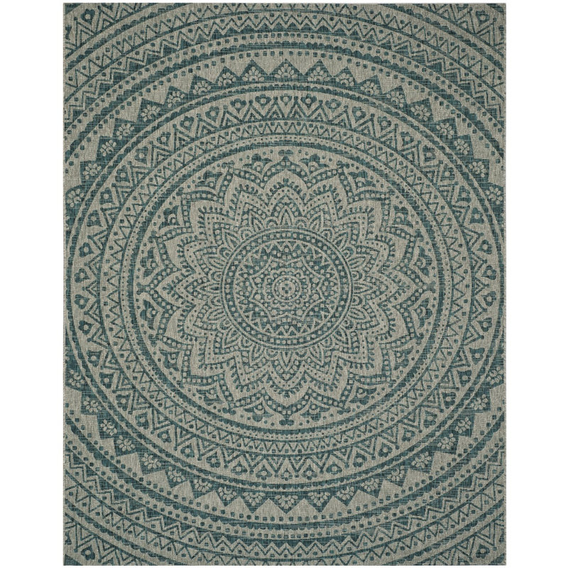 Atlanta Looped Light Grey/Teal Rug, Rectangle 61 x 109 cm