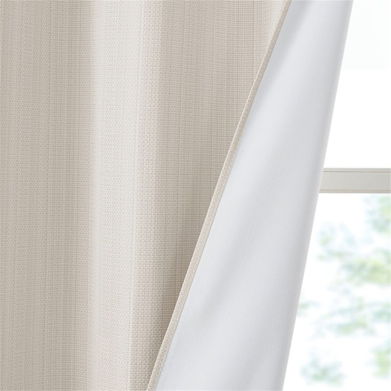 Basketweave Room Darkening Curtain Panel Pair With Thermal Foam Backing For Energy Efficiency And Noise Reduction, Ivory