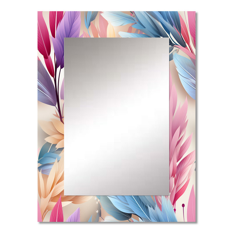 Motif de fougères bohémiennes roses et bleues - miroir floral, miroir mural décoratif floral, impression d'art en métal