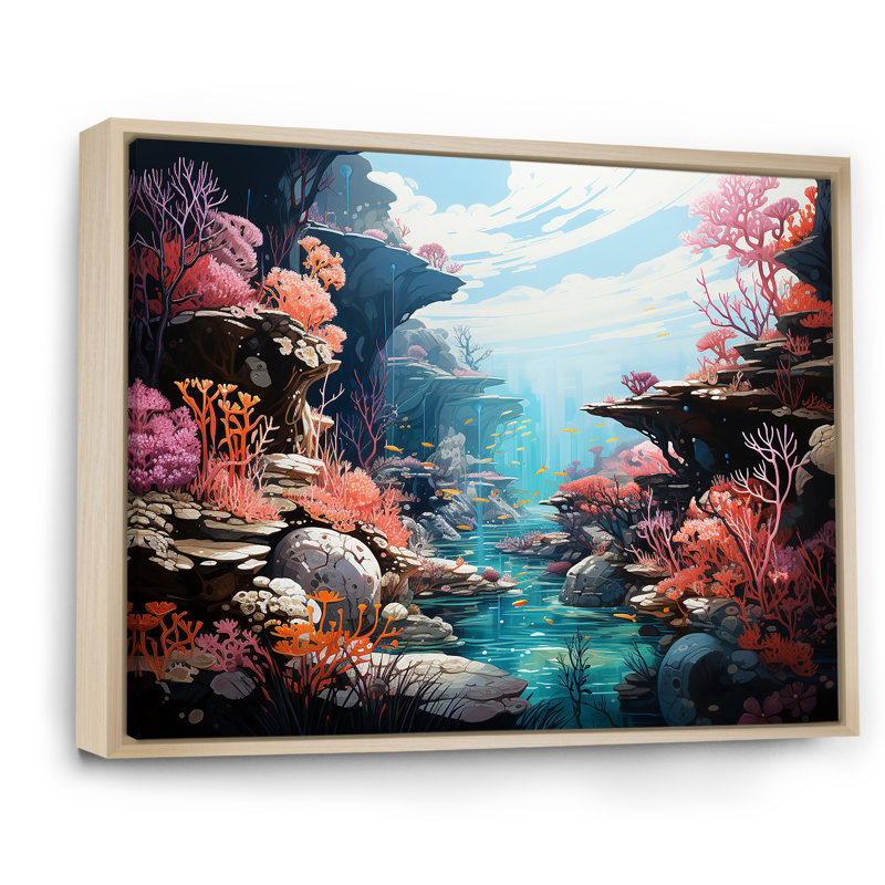 Coral World Expression - plage et océan, reproduction sur toile, Cadre naturel flottant, H 16 po x l 32 po x P 1 po