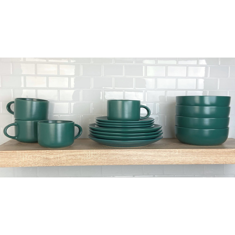 Wazee Matte 16 Piece Dinnerware Set, Service for 4, Green