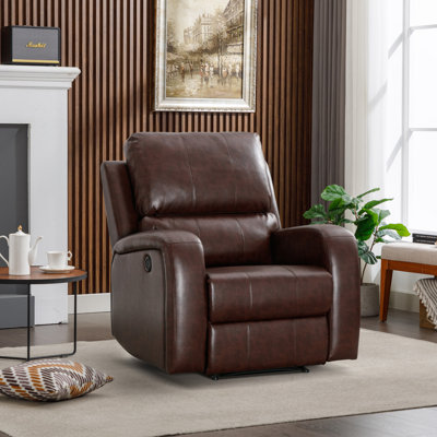 Bucklebury 35.8'' Wide Modern Vegan Leather Electric Power Recliner with USB Charge Port