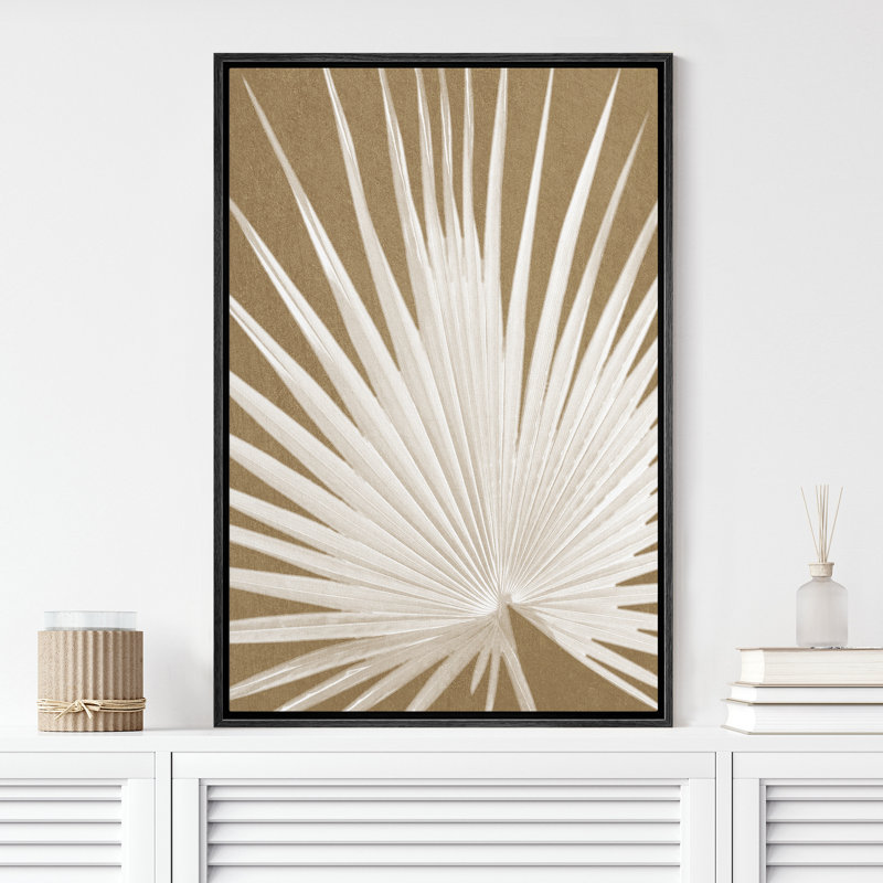 «Tropical Palm Classic Fan Palm Leaf Botanical Neutral Organic Modern», reproduction d'art encadrée sur toile
