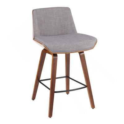 Tabouret Corazza Mid-Century moderne en bois de noyer et tissu gris clair par Lumisource