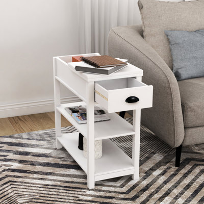 Table étroite blanche avec tiroir et espace de rangement inférieur. Matériau, peint. Conception simple pour divers endroits. 180 fonction de basculement. Instructions d'assemblage fournies pour les tiroirs - blanc, couché, vivant