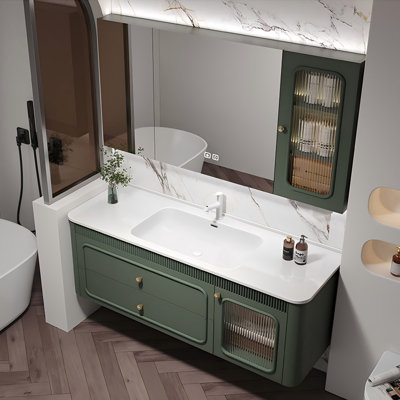 Wall Mounted Single Double Combined Vanity Unit Bathroom Vanity With Ceramic Top