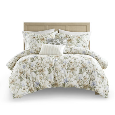 Ensembles de literie en satin de coton très grand / très grand de luxe 5 pièces, motif floral moderne pour un confort toutes saisons