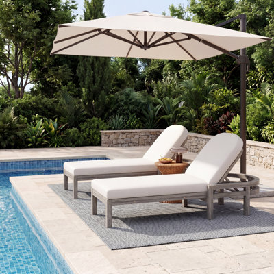 Premium Acacia Wood Outdoor Chaise Lounge, 5-Position Adjustable Arched Backrest Recliner for Poolside, Backyard, Deck & Lawn