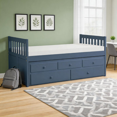 Vasselle Transitional Wood Twin over Twin Trundle Bed with Two Storage Drawers, Integrated Supportive Slats & Foundation-Free Design