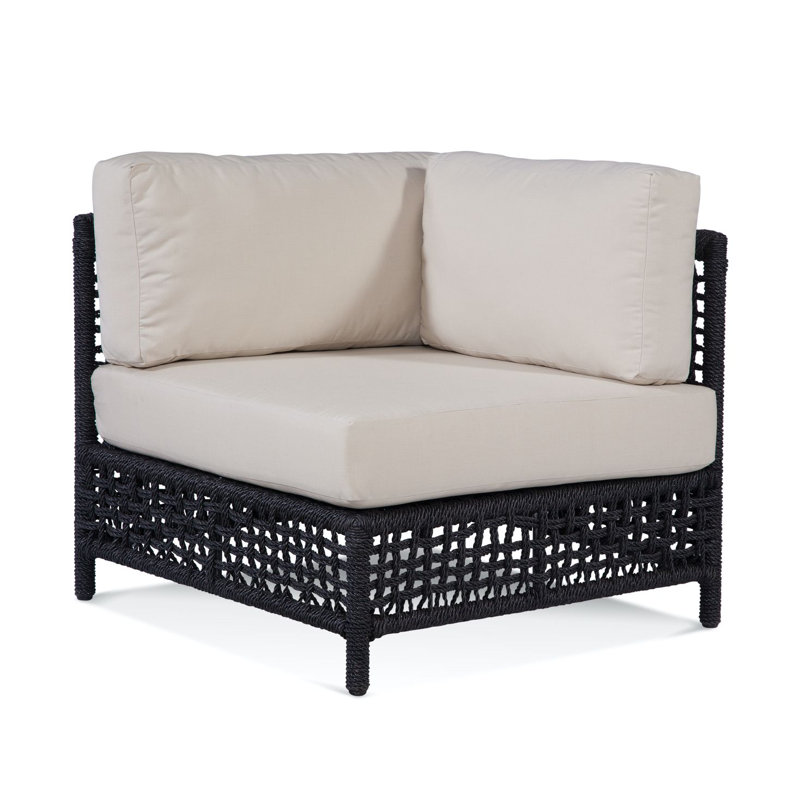 Bayside 100'' Wide Wicker Patio Sectional with Cushions, Black, Pool Party Blueberry 6425-63