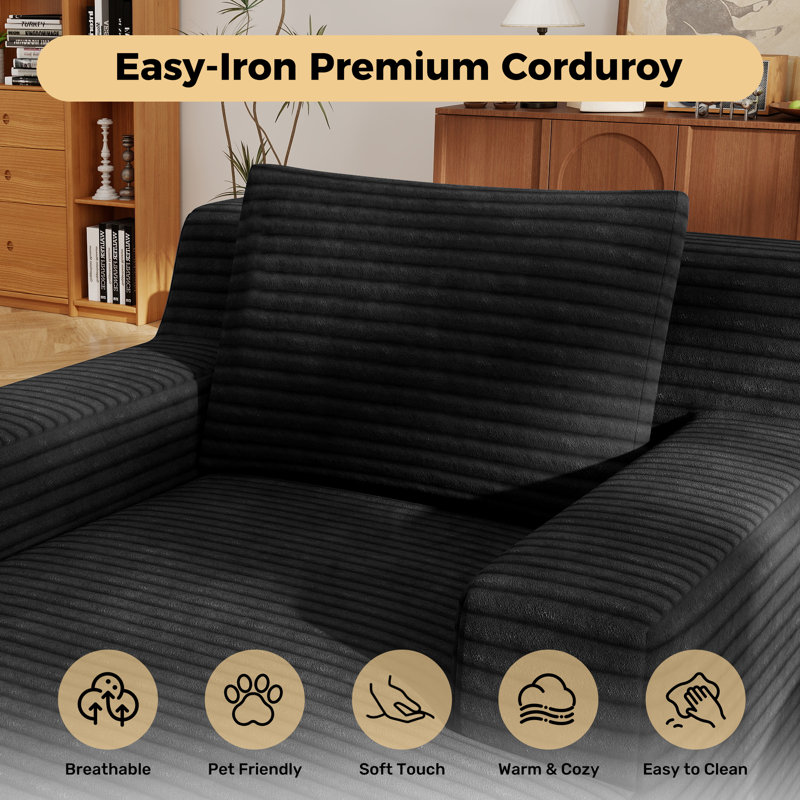 1 Seater Corduroy Sofa Bed, Black Corduroy