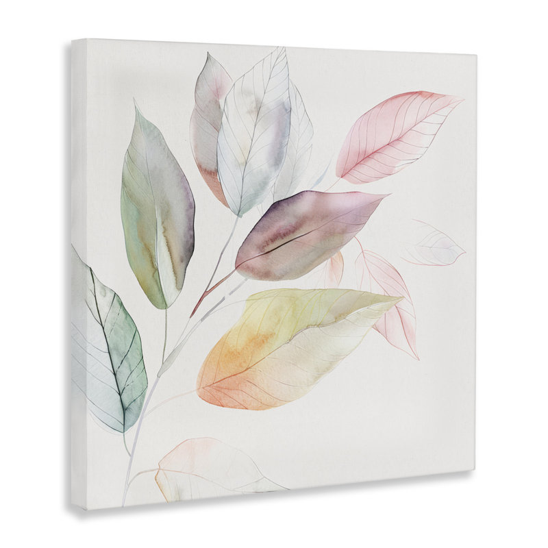 Toile à feuilles pastel pâle, design par Raymond Powers, H 17 po x l 17 po