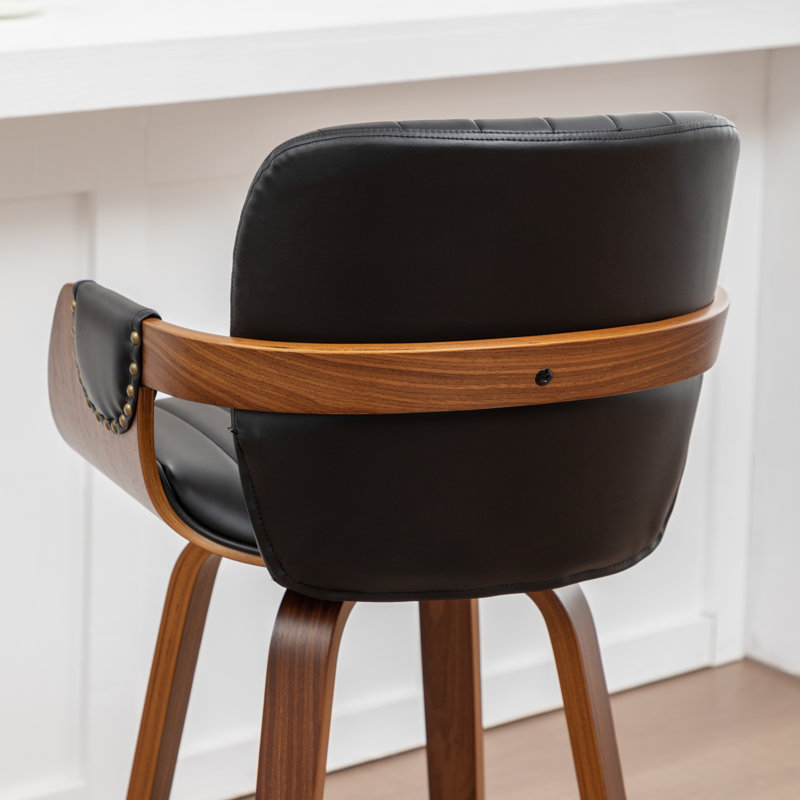 Youngstown Upholstered Swivel Counter Stool With Wood Frame, Black