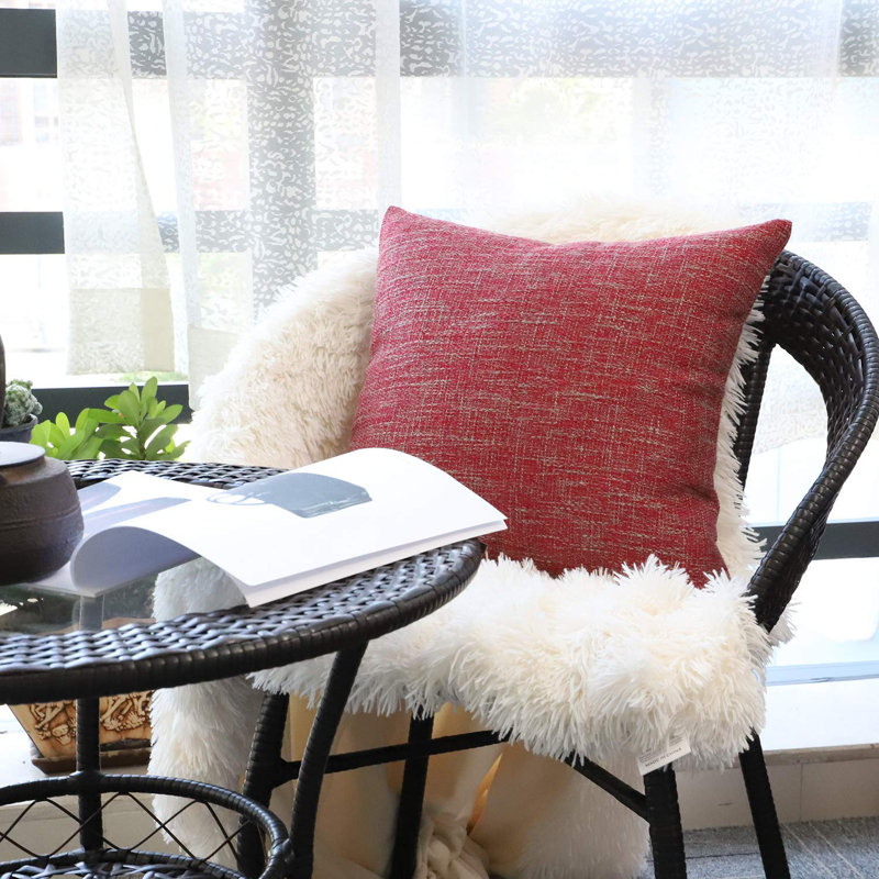 Housse de coussin carré en lin uni, 18 po x 18 po, Bourgogne