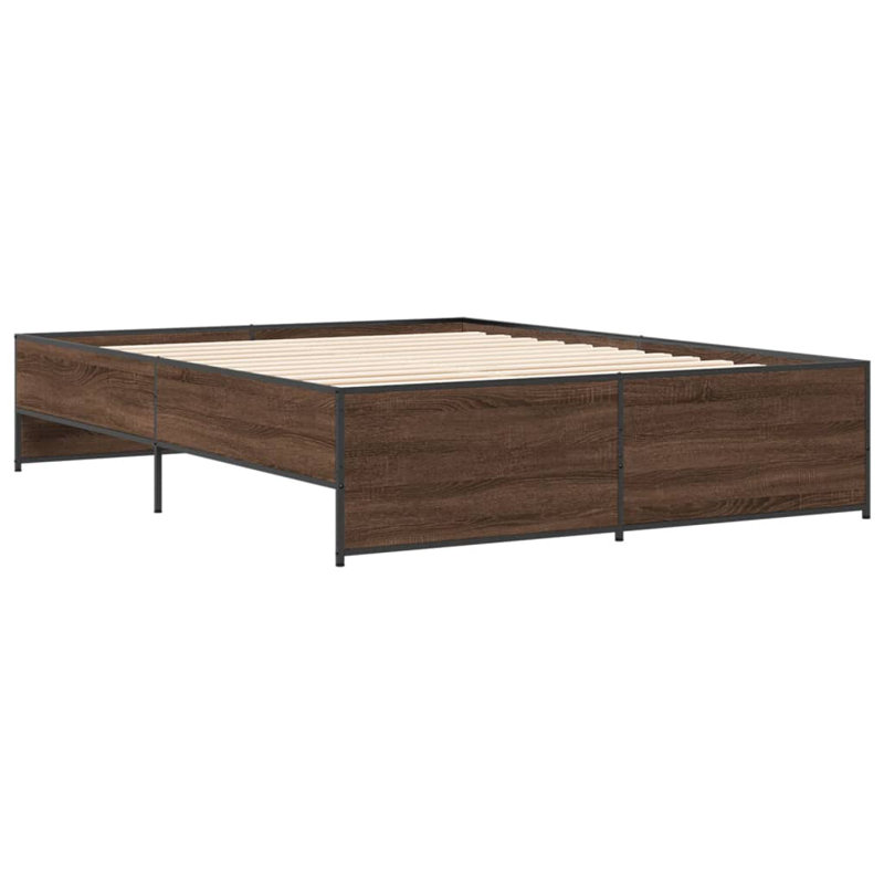 Vidaxl Bed Frame Engineered Wood And Metal, Kingsize (5'), Brown Oak