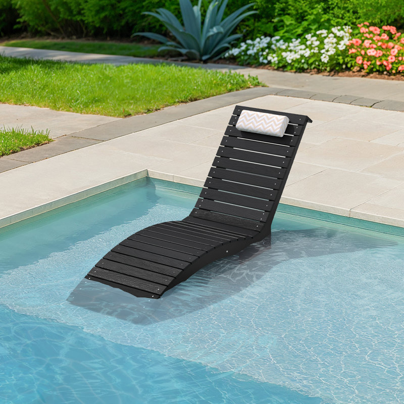 Aquawave Waterproof Patio Chaise Lounge – Anti-Drift Poolside Comfort With Adjustable Headrest & Sandbag Anchors, Black