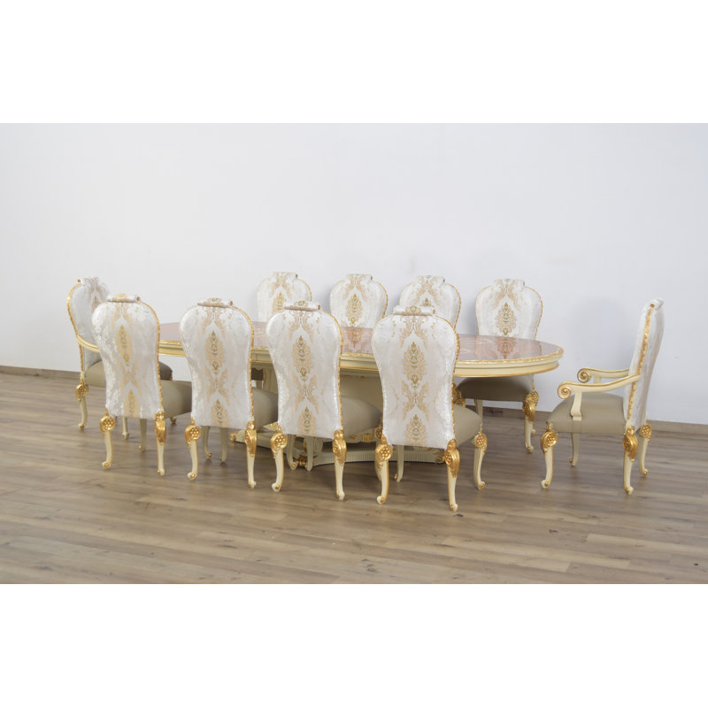 Chaise avec accoudoirs en cuir Saltford, Beige / or foncé