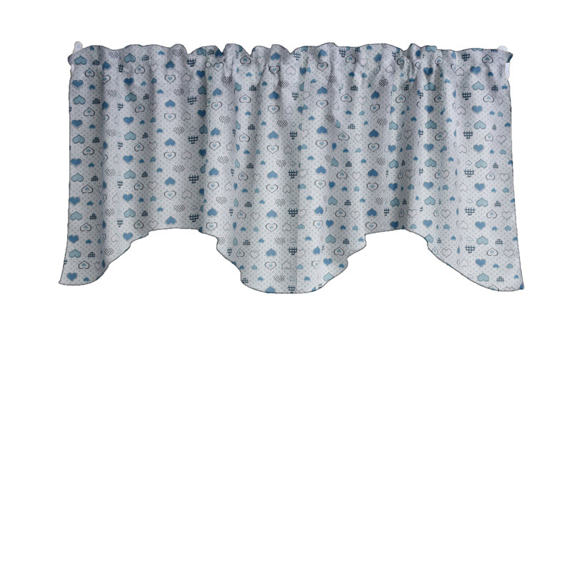 Cantonnière festonnée à motif de cœurs et de pois, Bleu