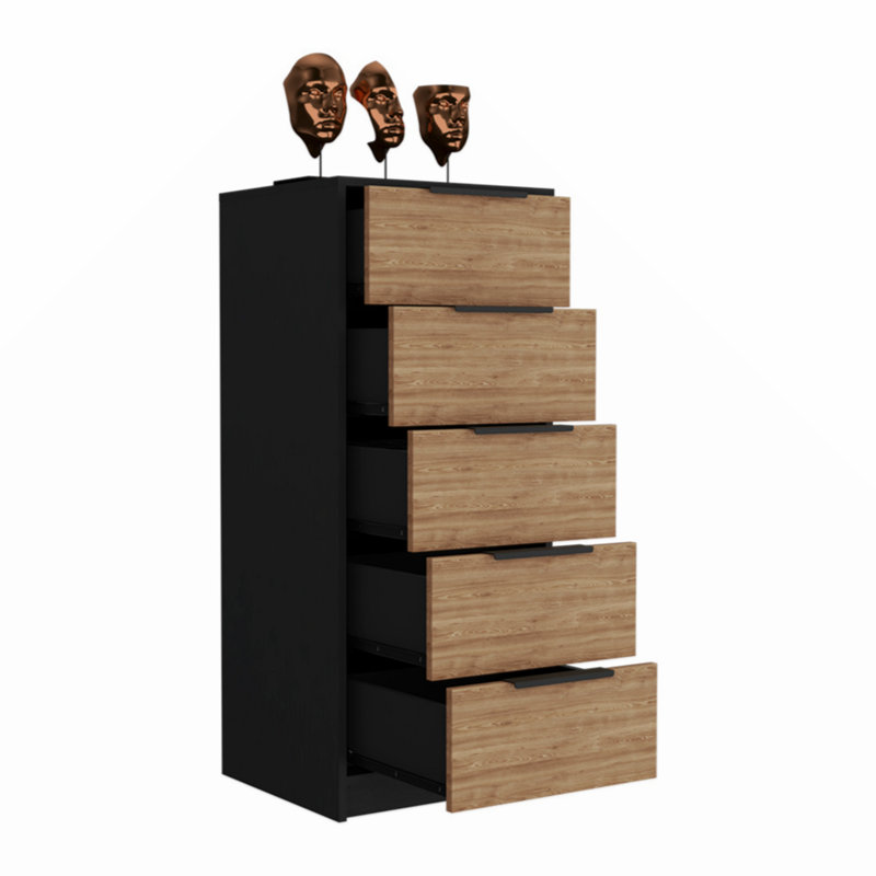 Keertana 17.877'' W 5 - Drawer Dresser, Black Wengue/Pine
