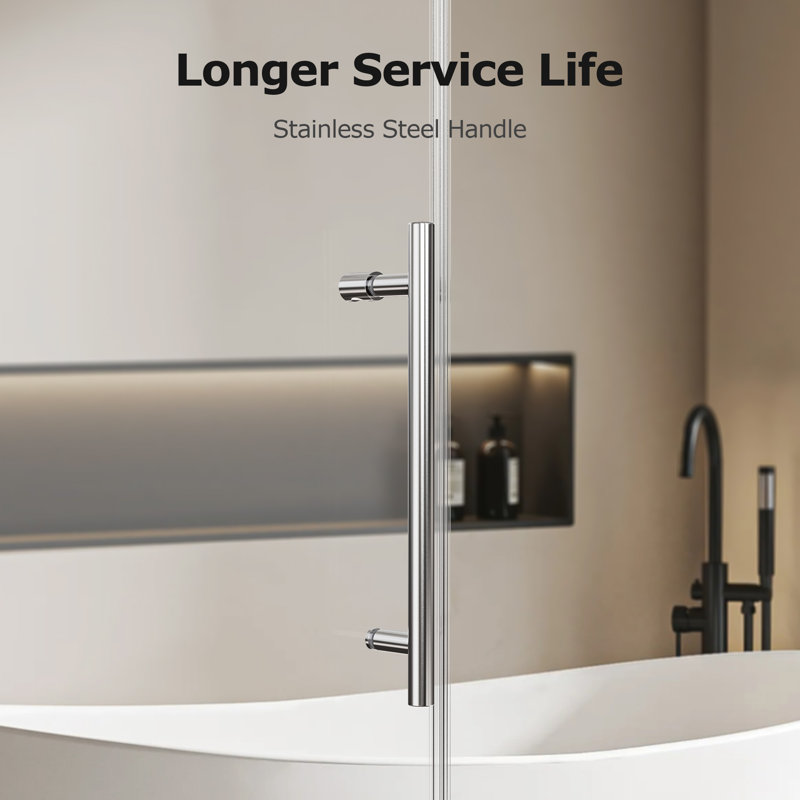 Portes de douche et de baignoire à fermeture douce, 46-48 x 76 po en verre chromé pour la maison