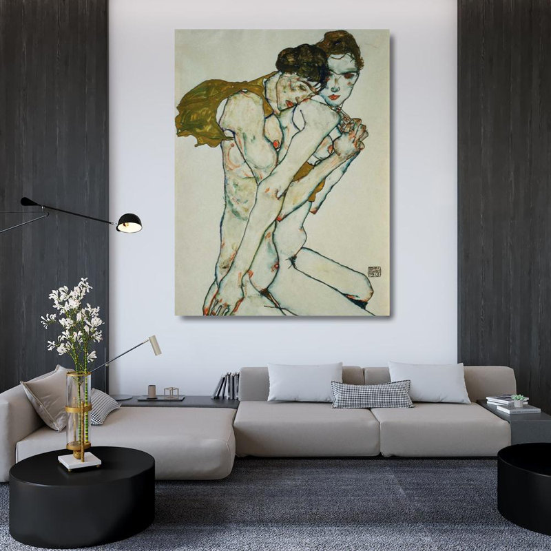 Toile tendue avec châssis Lark Manor ™ Schiele, Egon, titre «Friendship», H 47 po x l 36 po