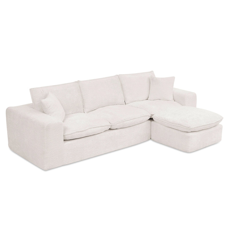 107'' Modern Boucle L-Shaped Sectional Sofa With Moveable Ottoman For Living Room, Comfy Cloud Couch With Pillows, Diy Combination