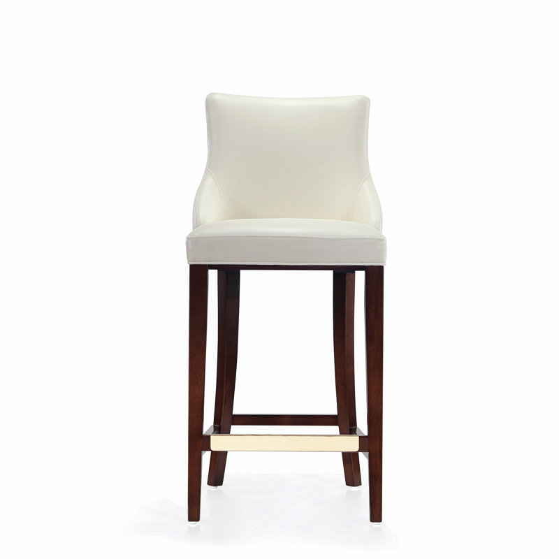 Tabouret de bar en cuir de hêtre Shubert, Tabouret de bar (siège d'une hauteur de 29,13 po), Ivoire