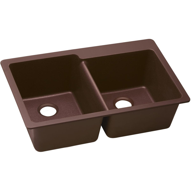 Évier de cuisine à double cuve à montage sur plan 33 po x 22 po x 9 1/2 po Quartz Classic, Pacane