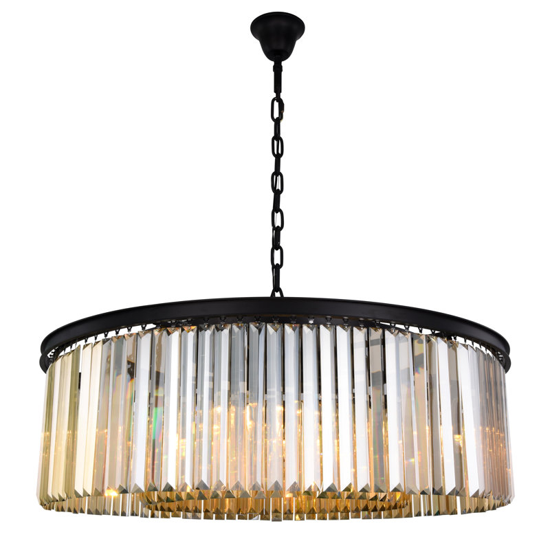 Lustre cylindrique unique à 10 lumières Yazmin, Fumée, Noir mat