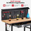 Workbenches for Garage Work Bench with Wheels 60 Inch Adjustable Rubber Wood Top Garage Workbench with Drawers, Pegboard, Power Outlets