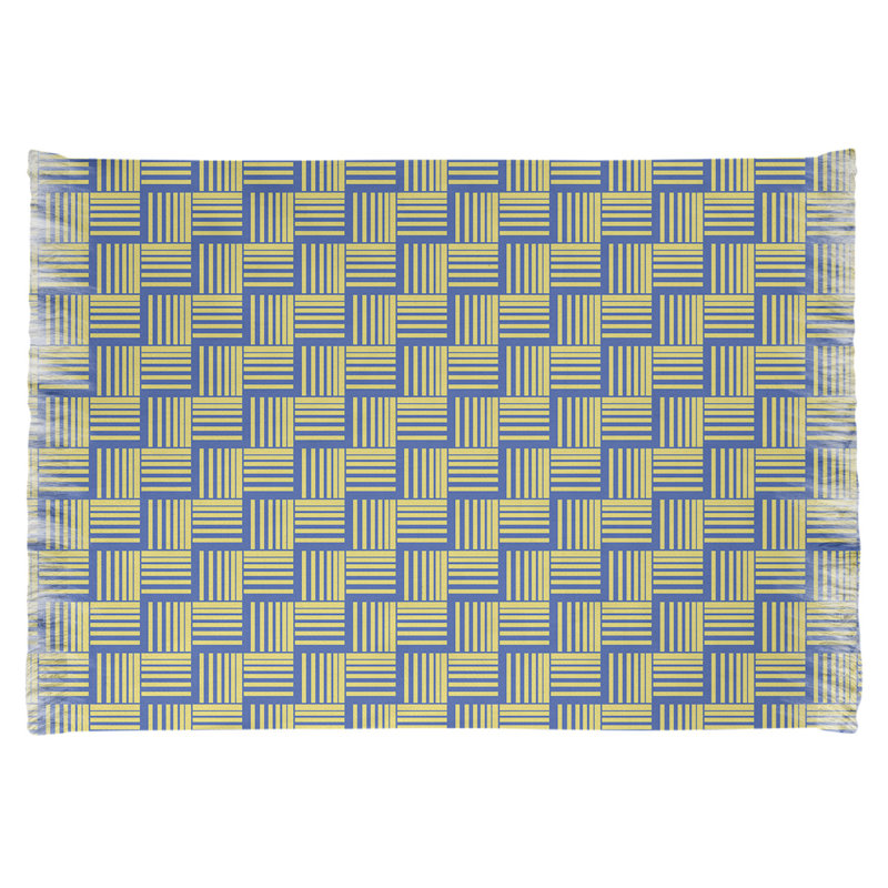 Tapis bleu/jaune rayures basketweave, Non