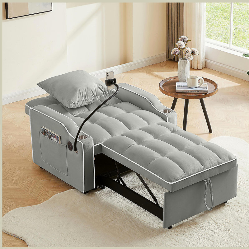 Canapé-lit 3 en 1, canapé-lit convertible Canapé-lit Canapé-lit coulissant réglable Canapé-lit pliant multi-poches pour le salon Chambre à coucher Petit espace (gris)
