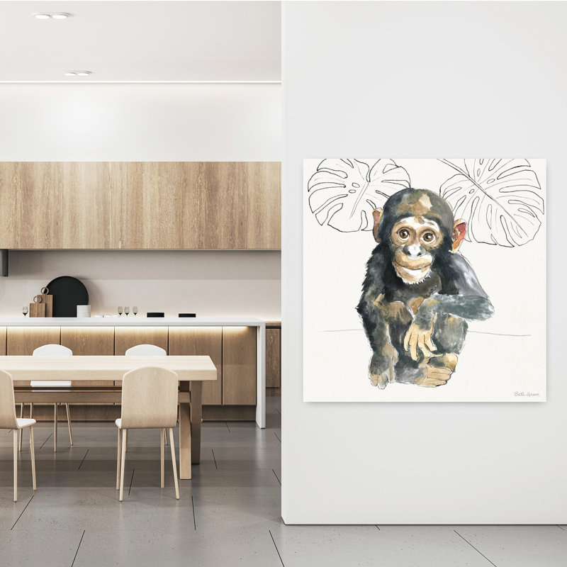 Doux animaux, art animalier singe contemporain, H 48 po x l 48 po