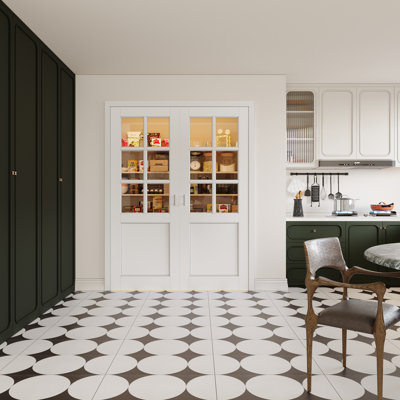 Porte intérieure à 6 carreaux en verre clair, portes françaises en MDF CARB P2 et verre trempé SGCC, quincaillerie en nickel satiné (loquets à bille, charnières et poignées), préfinie et imperméable, garde-manger, chambre, salle de bain et placard, teinture facile à appliquer soi-même, sans cadre, 142 x 203 cm